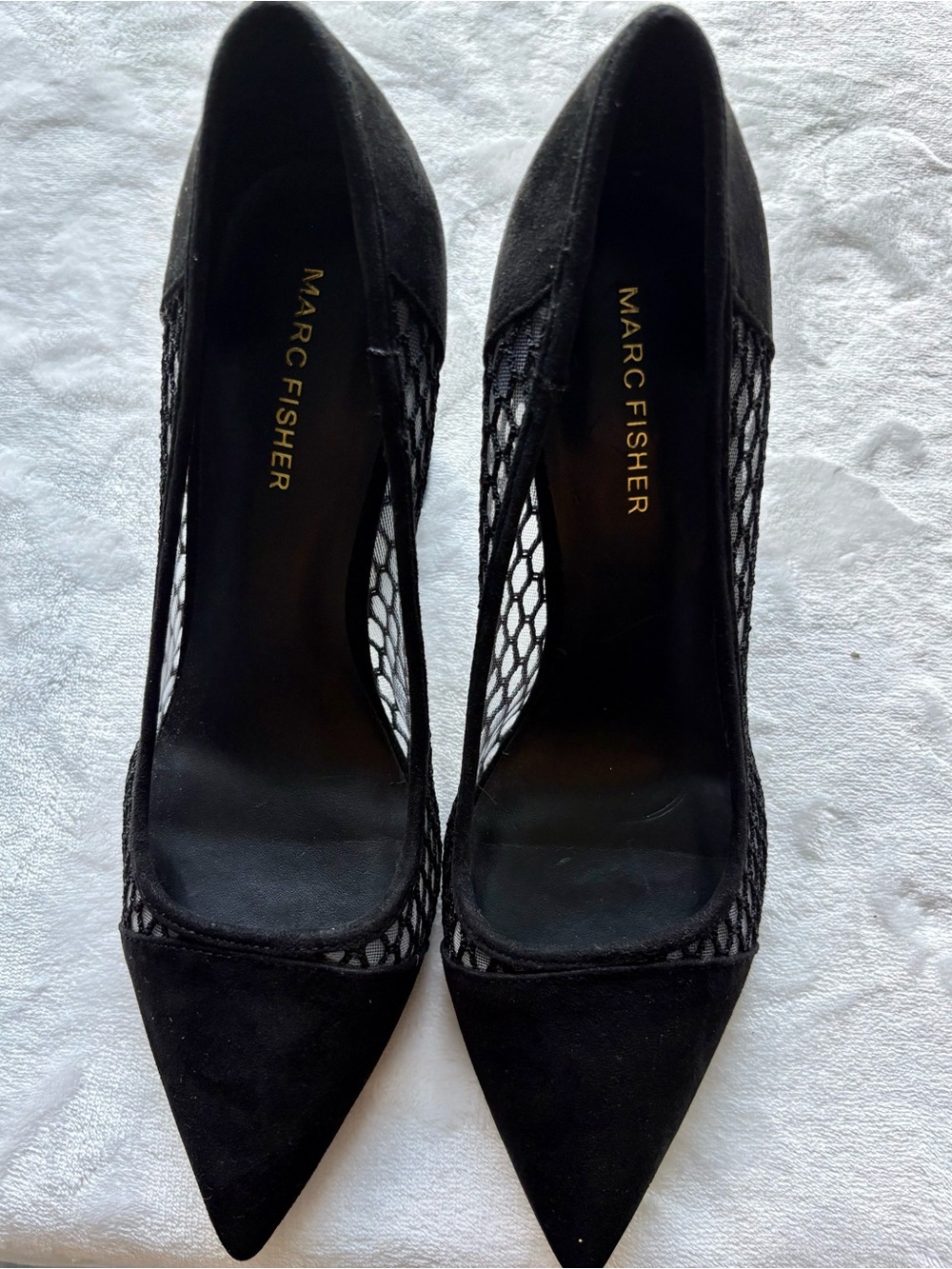 Marc Fisher Black Pointed-Toe Mesh & Suede Pumps